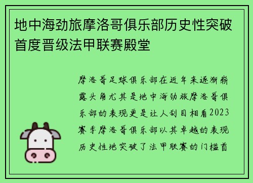 地中海劲旅摩洛哥俱乐部历史性突破首度晋级法甲联赛殿堂