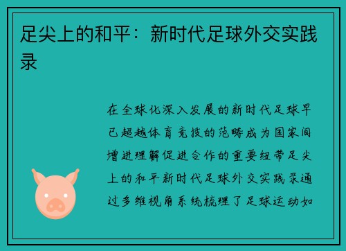 足尖上的和平：新时代足球外交实践录